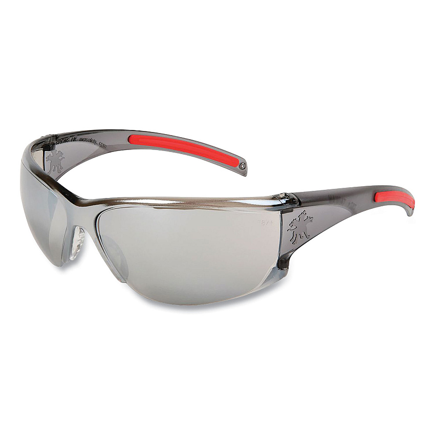 MCR Safety HK1 Series Safety Glasses, Wraparound, Scratch-Resistant, Silver Mirror Lens, Smoke/Red Frame (CRWHK117)