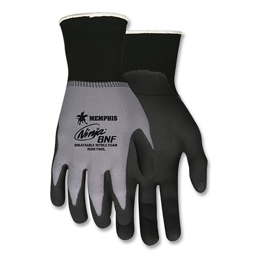 MCR Safety Ninja Nitrile Coating Nylon/Spandex Gloves, Black/Gray, Large, Dozen (CRWN96790L)