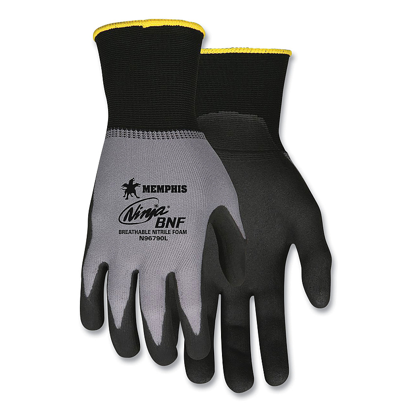 MCR Safety Ninja Nitrile Coating Nylon/Spandex Gloves, Black/Gray, X-Large, Dozen (CRWN96790XL)
