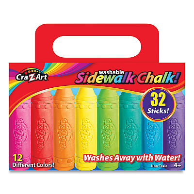 Cra-Z-Art Washable Sidewalk Chalk, 12 Assorted Colors, 32 Sticks/Box (CZA108176)