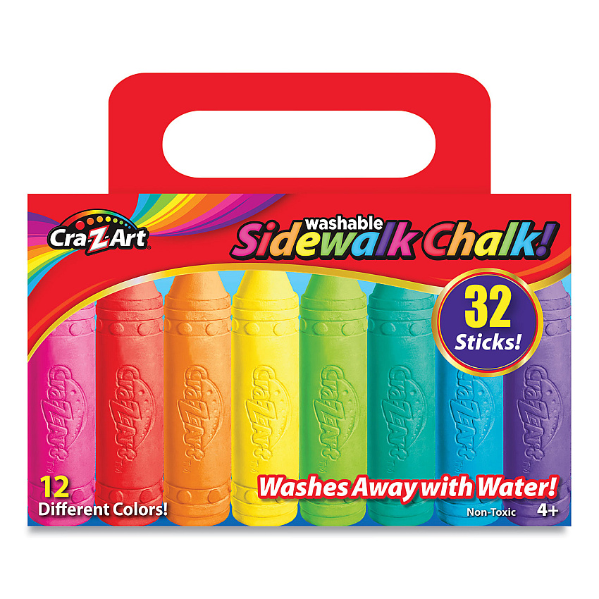 Cra-Z-Art Washable Sidewalk Chalk, 12 Assorted Colors, 32 Sticks/Box (CZA108176)