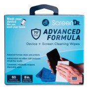 Digital Innovations ScreenDr Device and Screen Cleaning Wipes, Includes 60 Individually Wrapped Wipes and 8" Microfiber Cloth, 6 x 5, White (32347)
