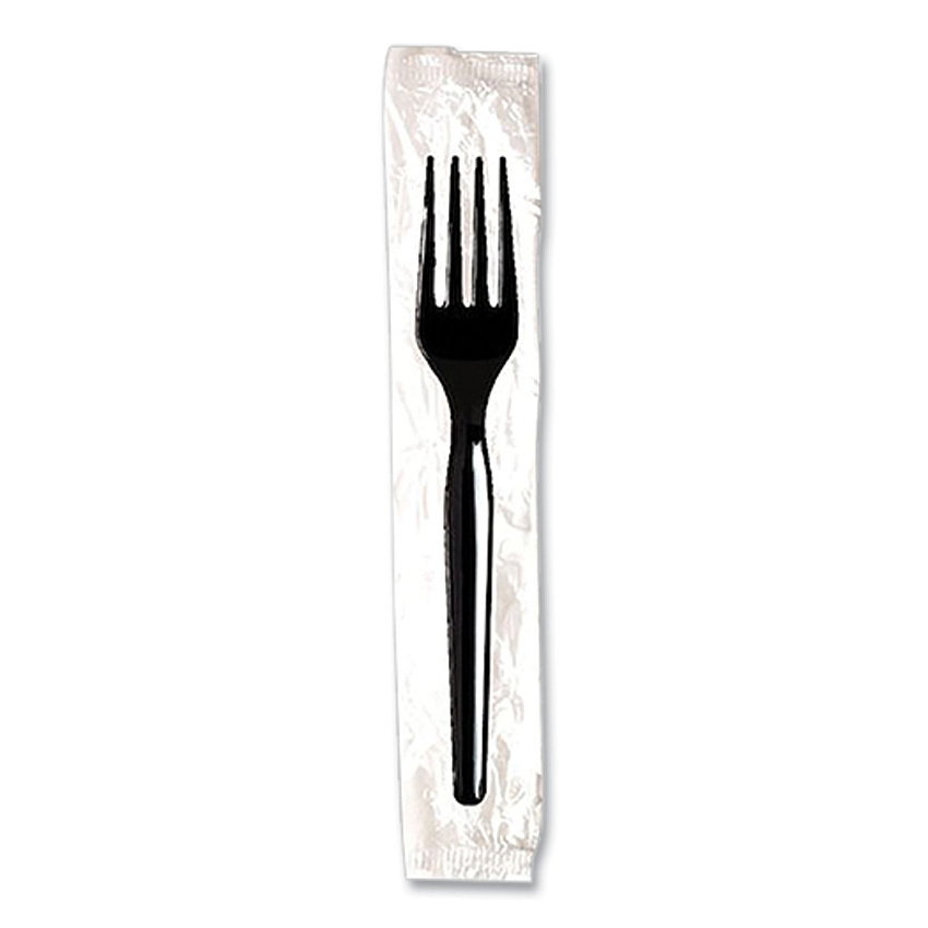Dixie Individually Wrapped Mediumweight Polystyrene Cutlery, Fork, Black, 1,000/Carton (DXEFM53C7)