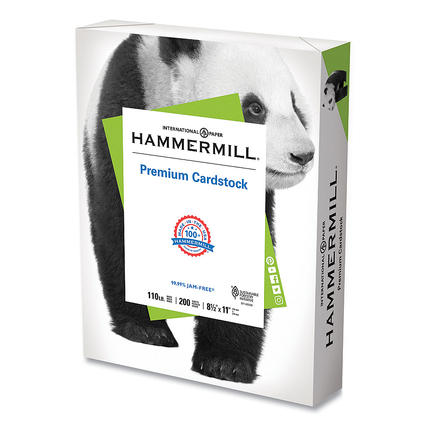 Hammermill Premium Cardstock, 110 lb Index Weight, 8.5 x 11, White, 200/Ream (HAM168380R)