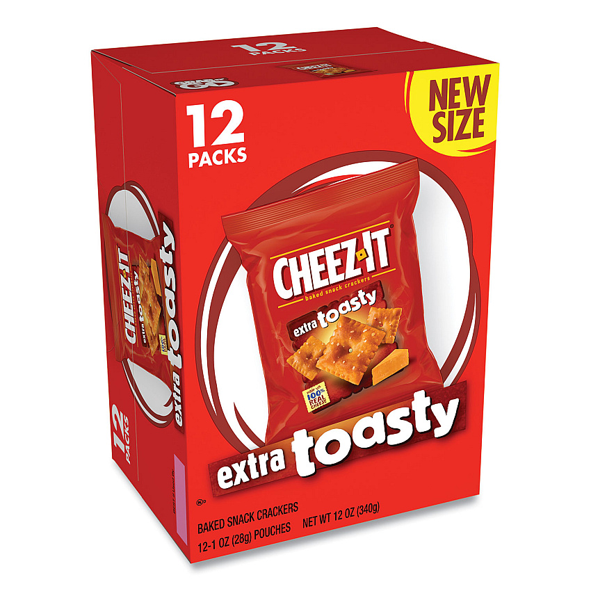 Cheez-It Baked Snack Crackers, Extra Toasty Crackers, 1 oz Bag, 12/Box (KEBKEE11716)
