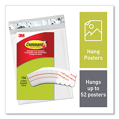 Command Poster Strips, Removable, Holds Up to 1 lb per Pair, Small, 0.63 x 1.75, White, 104/Pack (MMM17024104)