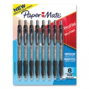 Paper Mate Profile Ballpoint Pen, Retractable, Medium 1 mm, Black Ink, Translucent Black Barrel, 8/Pack (2095460)