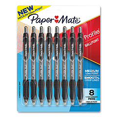 Paper Mate Profile Ballpoint Pen, Retractable, Medium 1 mm, Black Ink, Translucent Black Barrel, 8/Pack (PAP2095460)