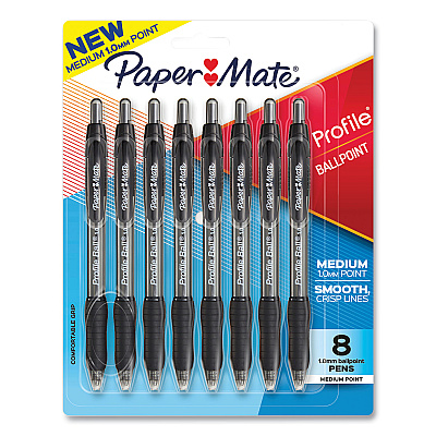 Paper Mate Profile Ballpoint Pen, Retractable, Medium 1 mm, Black Ink, Translucent Black Barrel, 8/Pack (PAP2095460)