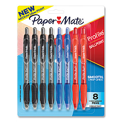 Paper Mate Profile Ballpoint Pen, Retractable, Medium 1 mm, Assorted Ink and Barrel Colors, 8/Pack (PAP2097014)
