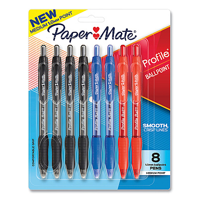Paper Mate Profile Ballpoint Pen, Retractable, Medium 1 mm, Assorted Ink and Barrel Colors, 8/Pack (PAP2097014)