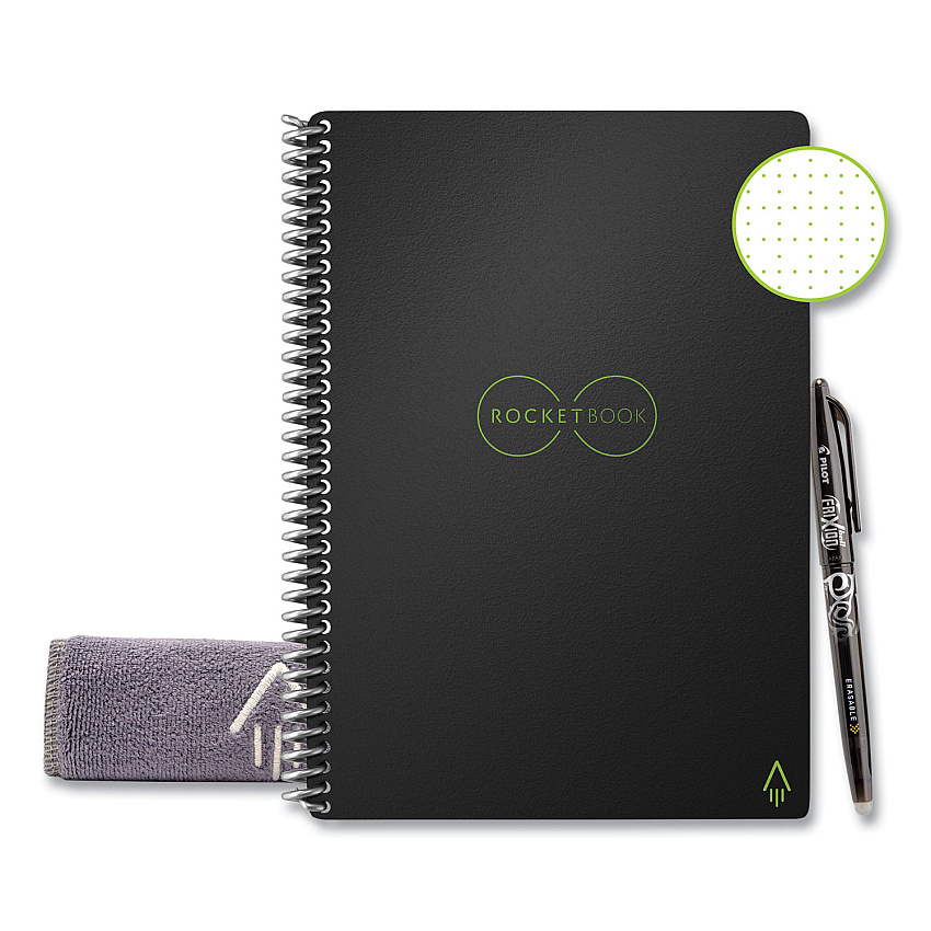 Rocketbook Core Smart Notebook, Dotted Rule, Black Cover, (18) 8.8 x 6 Sheets (RKBERCAFR)