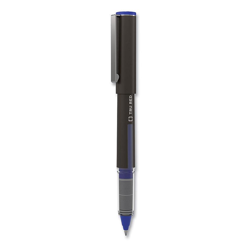 TRU RED Roller Ball Pen, Stick, Fine 0.5 mm, Blue Ink, Black/Blue/Clear Barrel, 3/Pack (TUD57320)