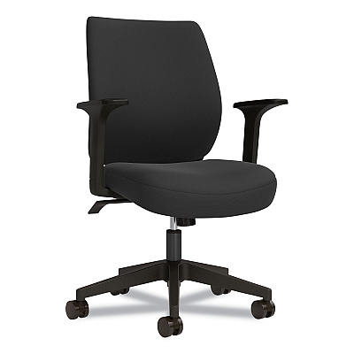 Union & Scale Essentials Fabric Task Chair with Arms, Supports Up to 275 lb, Black Seat/Back, Black Base (UOS59380)