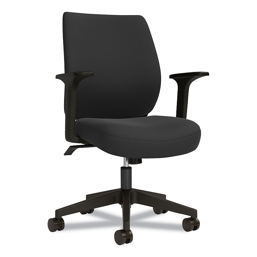 Union & Scale Essentials Fabric Task Chair with Arms, Supports Up to 275 lb, Black Seat/Back, Black Base (UOS59380)