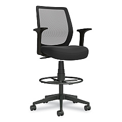 Union & Scale Essentials Mesh Back Fabric Drafting Stool with Arms, Supports Up to 275 lb, Black Seat/Back, Black Base (UOS59384)