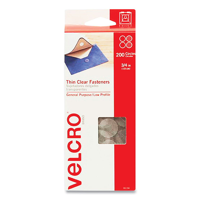 Velcro Sticky-Back Fasteners, Complete Sets, 0.75" dia, Clear, 200/Pack (VEK95194)