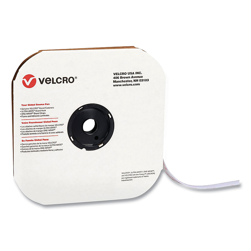 Velcro Sticky-Back Fasteners, Loop Side, 0.63" x 75 ft, White (VEK190821)