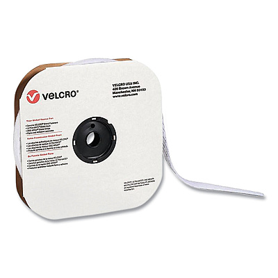 Velcro Sticky-Back Fasteners, Loop Side, 1" x 75 ft, White (VEK190959)