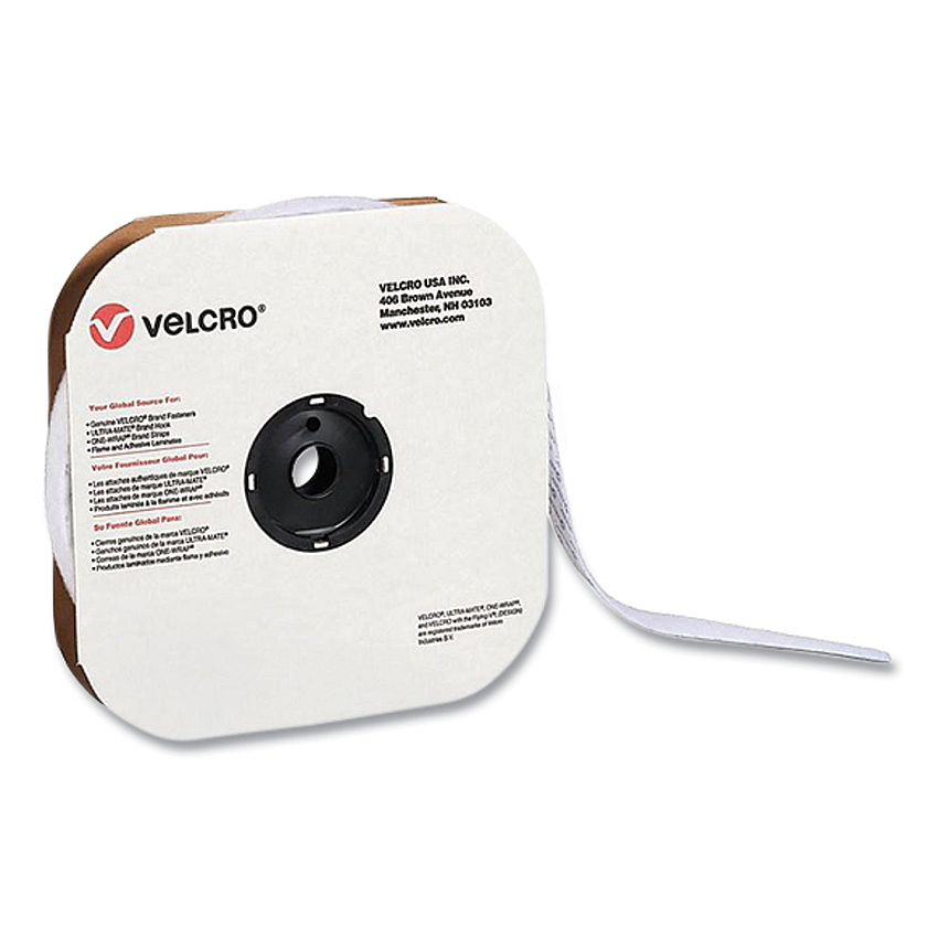 Velcro Sticky-Back Fasteners, Loop Side, 1" x 75 ft, White (VEK190959)