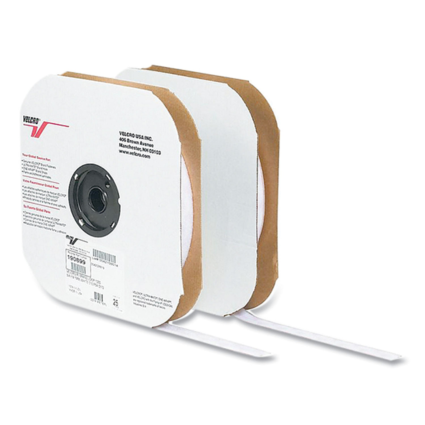 Velcro Sticky-Back Fasteners, Hook Side, 1" x 75 ft, White (VEK191033)