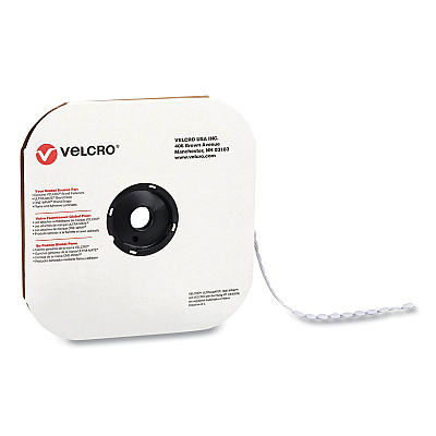 Velcro Sticky-Back Fasteners, Loop Side, 0.5" dia, White, 1,440/Carton (VEK192245)