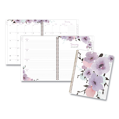 Cambridge Mina Weekly/Monthly Planner, Floral Artwork, 11 x 8.5, White/Violet/Peach Cover, 12-Month (Jan to Dec): 2026 (1134905)