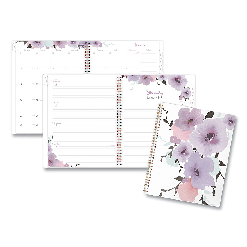 Cambridge Mina Weekly/Monthly Planner, Floral Artwork, 11 x 8.5, White/Violet/Peach Cover, 12-Month (Jan to Dec): 2026 (1134905)