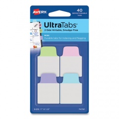 Avery Ultra Tabs Repositionable Tabs, Mini Tabs: 1" x 1.5", 1/5-Cut, Assorted Pastel Colors, 40/Pack (74761)