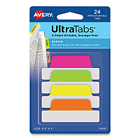 Avery Ultra Tabs Repositionable Tabs, Margin Tabs: 2.5" x 1", 1/5-Cut, Assorted Neon Colors, 24/Pack (AVE74767)