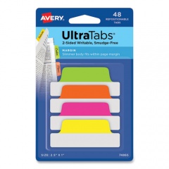 Avery Ultra Tabs Repositionable Tabs, Margin Tabs: 2.5" x 1", 1/5-Cut, Assorted Neon Colors, 48/Pack (74865)