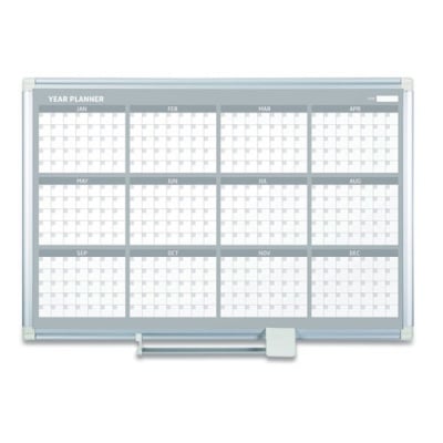 MasterVision Magnetic Dry Erase Calendar Board, 12-Month Calendar, 48 x 36, White Surface, Silver Aluminum Frame (GA05106830)