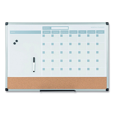 MasterVision 3-in-1 Planner Board, 24 x 18, Tan/White/Blue Surface, Silver Aluminum Frame (BVCMB3507186)