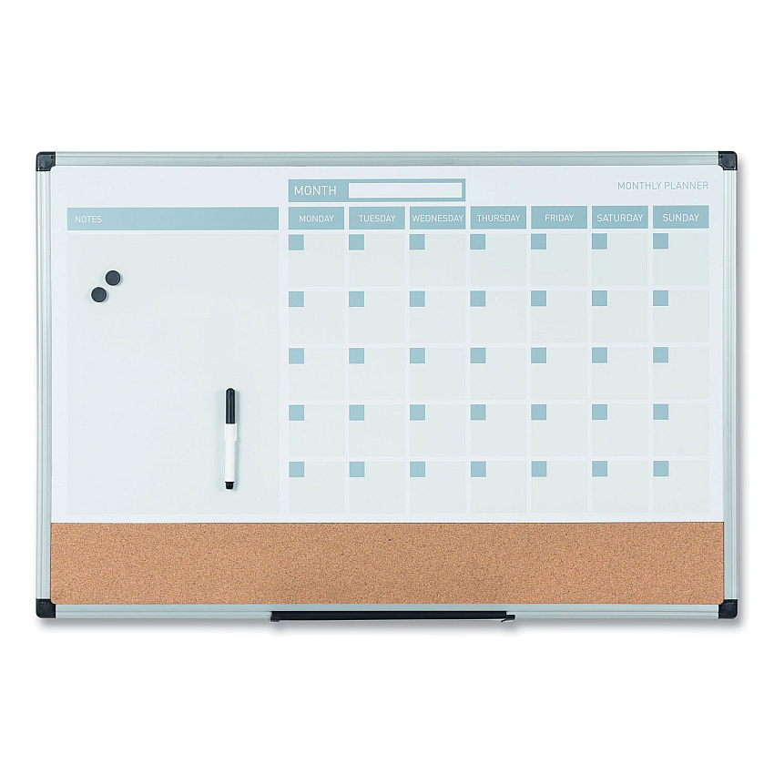 MasterVision 3-in-1 Planner Board, 24 x 18, Tan/White/Blue Surface, Silver Aluminum Frame (BVCMB3507186)