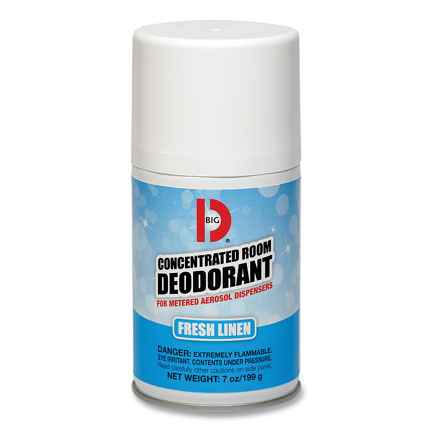 Big D Industries Metered Concentrated Room Deodorant, Fresh Linen Scent, 7 oz Aerosol Spray, 12/Box (BGD472)
