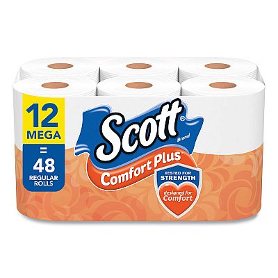 Scott ComfortPlus Toilet Paper, Mega Roll, Septic Safe, 1-Ply, White, 425 Sheets/Roll, 12 Rolls/Pack (KCC54245)
