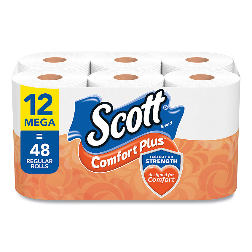 Scott ComfortPlus Toilet Paper, Mega Roll, Septic Safe, 1-Ply, White, 425 Sheets/Roll, 12 Rolls/Pack (KCC54245)