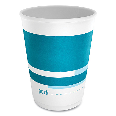 Perk Insulated Paper Hot Cups, 12 oz, White/Blue, 40/Pack (PRK59483)