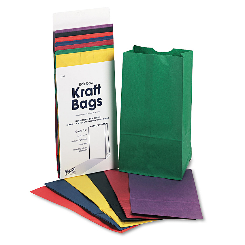 Pacon Rainbow Bags, #6 Size, 6" x 3.63" x 11", Assorted Bright Colors, 28/Pack (PAC0072140)
