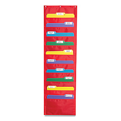 Carson-Dellosa Education Storage Pocket Chart, 10 Pockets, Hanger Grommets, 14 x 47, Red (CDPCD5653)