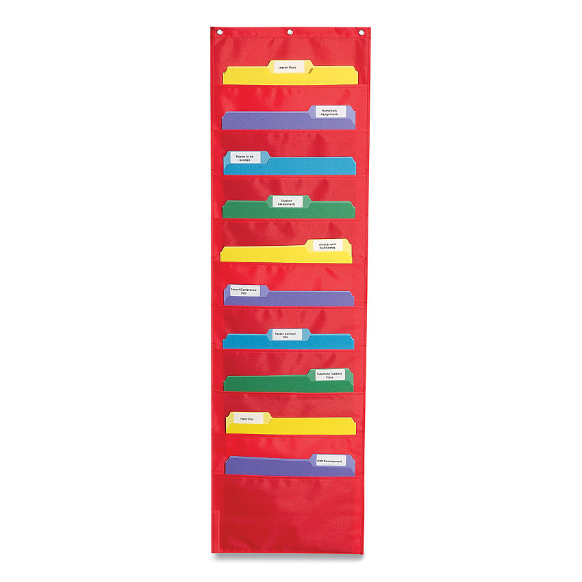 Carson-Dellosa Education Storage Pocket Chart, 10 Pockets, Hanger Grommets, 14 x 47, Red (CDPCD5653)