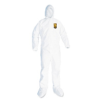 KleenGuard A20 Breathable Particle Protection Coveralls, Elastic Back, Hood and Boots, Large, White, 24/Carton (KCC49123)