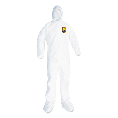 KleenGuard A20 Breathable Particle Protection Coveralls, Elastic Back, Hood and Boots, Large, White, 24/Carton (KCC49123)