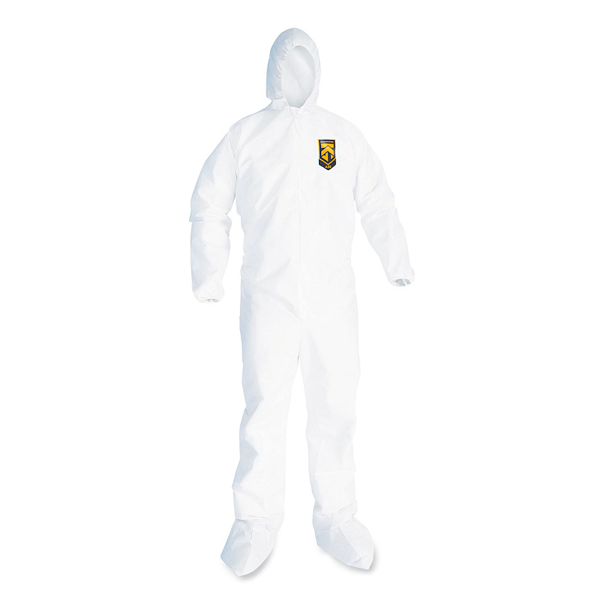 KleenGuard A20 Breathable Particle Protection Coveralls, Elastic Back, Hood and Boots, Large, White, 24/Carton (KCC49123)