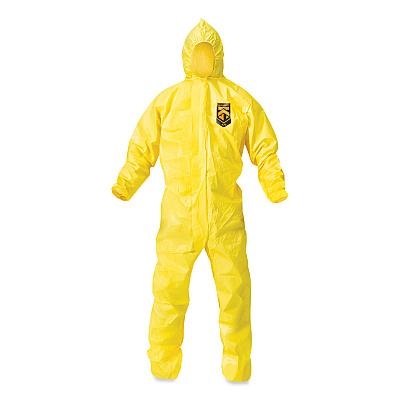 KleenGuard A70 Chemical Spray Protection Coveralls, Hooded, Storm Flap, Large, Yellow, 12/Carton (KCC09813)