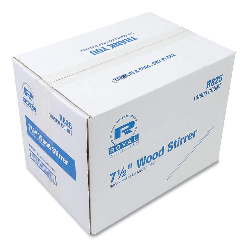AmerCareRoyal Wood Coffee Stirrers, 7.5" Long, 500/Box, 10 Boxes/Carton (RPPR825CT)