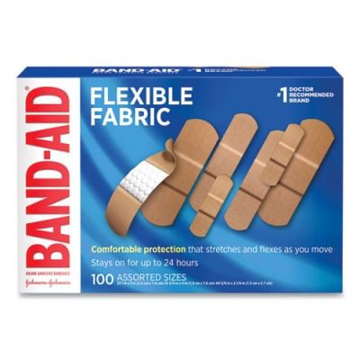 BAND-AID Flexible Fabric Adhesive Bandages, Assorted, 100/Box (11507800)