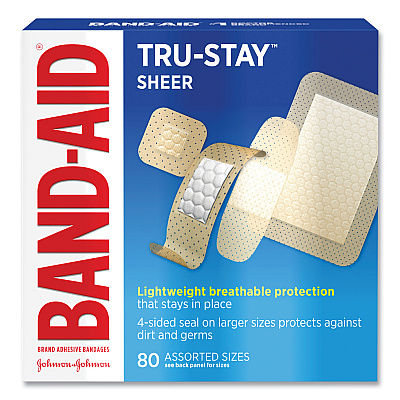 BAND-AID Tru-Stay Sheer Strips Adhesive Bandages, Assorted, 80/Box (JOJ4669)