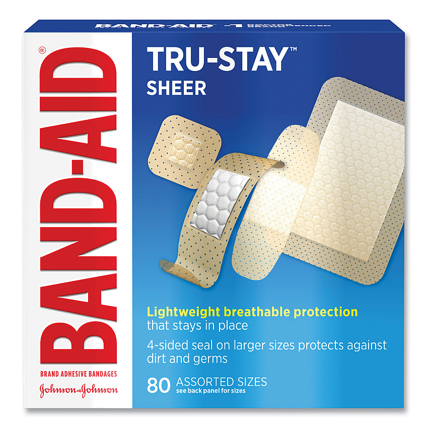BAND-AID Tru-Stay Sheer Strips Adhesive Bandages, Assorted, 80/Box (JOJ4669)
