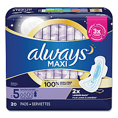 Always Maxi Pads, Extra Heavy Overnight, 20/Pack, 6 Packs/Carton (PGC17902)